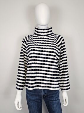 Madewell Texture & Thread Long Sleeve Mockneck Top In Velvet Stripe Sz M